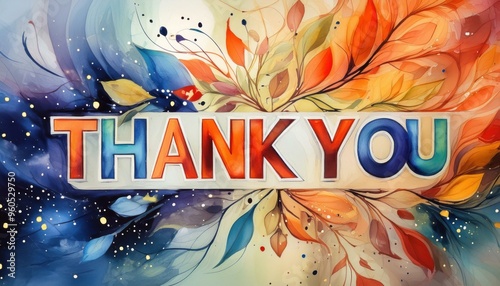 Thank you card with colorful leaves and flowers on it