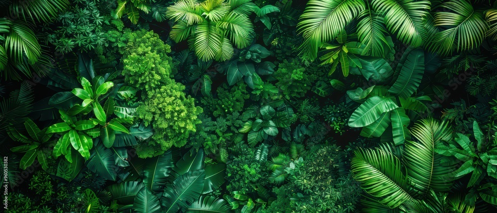 Fototapeta premium Serene Aerial Landscape of Lush Tropical Rainforest Canopy in Vibrant Green Hues