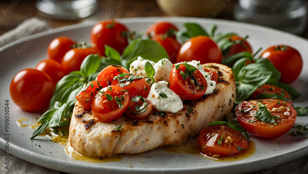 Seared Tuna Steak with Caprese Salad and Basil Seared Tuna Steak with Caprese Salad and Basil
