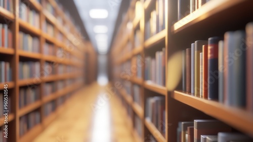 Blurred image of a bookshelf in a library setting emphasizing a concept related to education and knowledge