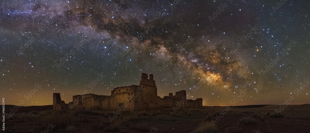 Fototapeta premium Enchanting Night: Milky Way Over Ancient Ruin