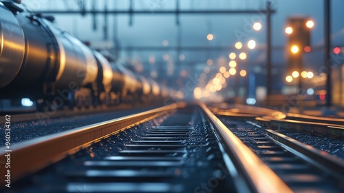 Close up of a cargo train depot with a blurred background photo