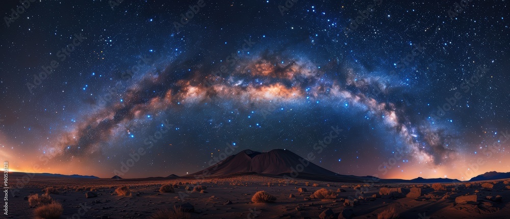 Fototapeta premium Majestic Mountain Silhouette Against Milky Way Galaxy Starry Night Sky