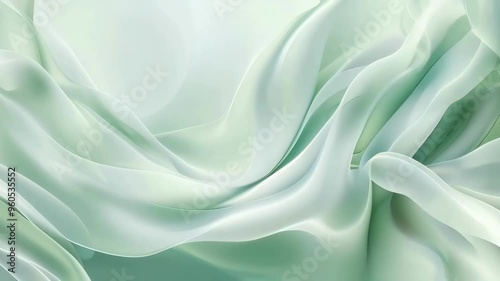 Abstract background with soft green flowing fabric with delicate curves and smooth texture in an ethereal abstract design