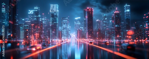 Wallpaper Mural Futuristic smart city skyline with glowing digital pathways high rise buildings and autonomous vehicles symbolizing the innovative and sustainable future of urban living Torontodigital.ca