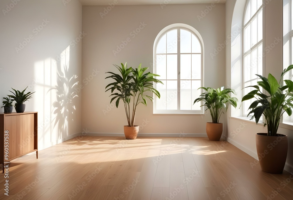A minimalist room with a wooden floor and a soft, diffused light coming through a window, creating a serene and calming atmosphere A minimalist room with a wooden floor and a soft, diffused light coming through a window, creating a serene and calming atmosphere