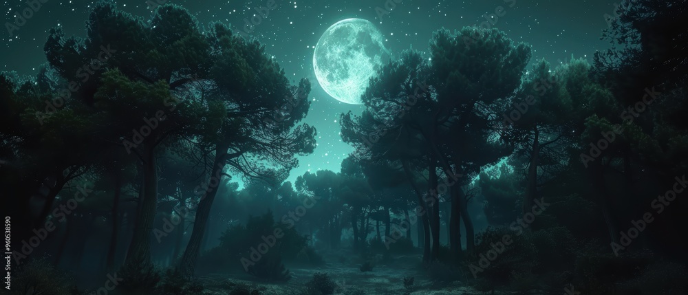 Serene Night Sky View Above Lush Forest Canopy Serene Night Sky View Above Lush Forest Canopy