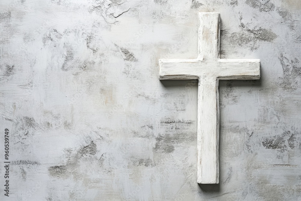 The cross symbol on a white background with a wood texture, in a white tone Christian Cross for an Easter or Christmas card design template Generative AI The cross symbol on a white background with a wood texture, in a white tone Christian Cross for an Easter or Christmas card design template Generative AI