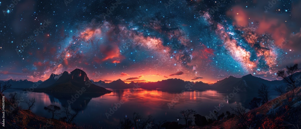 Starry Night Splendor: Milky Way Over Mountain Lake in - Ideal for Astrophotography Enthusiasts Starry Night Splendor: Milky Way Over Mountain Lake in - Ideal for Astrophotography Enthusiasts