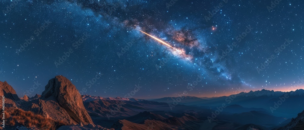 Majestic Shooting Star Over Mountain Range in - Ideal for Astrophotography Portfolios Majestic Shooting Star Over Mountain Range in - Ideal for Astrophotography Portfolios