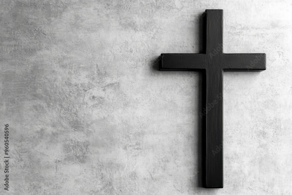 Black and white Christian cross on a gray background Easter symbol, a Christian religious concept Background for design with copy space Generative AI Black and white Christian cross on a gray background Easter symbol, a Christian religious concept Background for design with copy space Generative AI