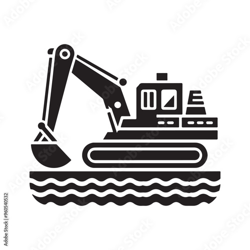 Unique Dredger Silhouette Vector Illustrations for Commercial Use