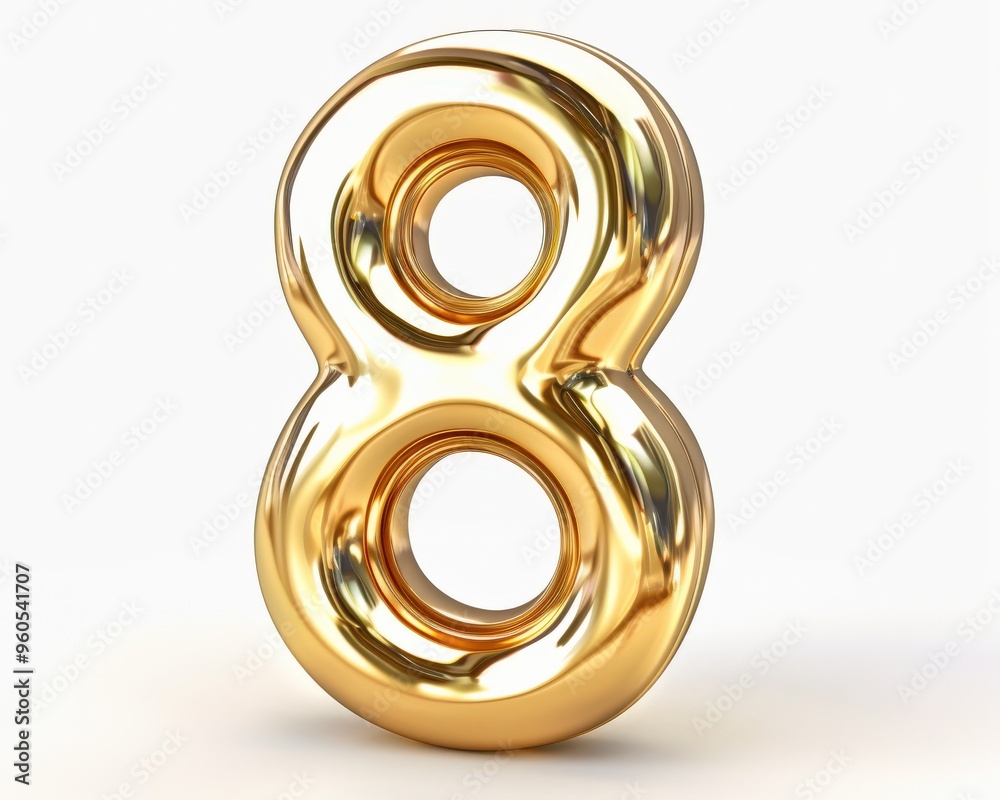 Number Eight. Polished Golden 3D object with Clipping Path, Metallic Finish Number Eight. Polished Golden 3D object with Clipping Path, Metallic Finish