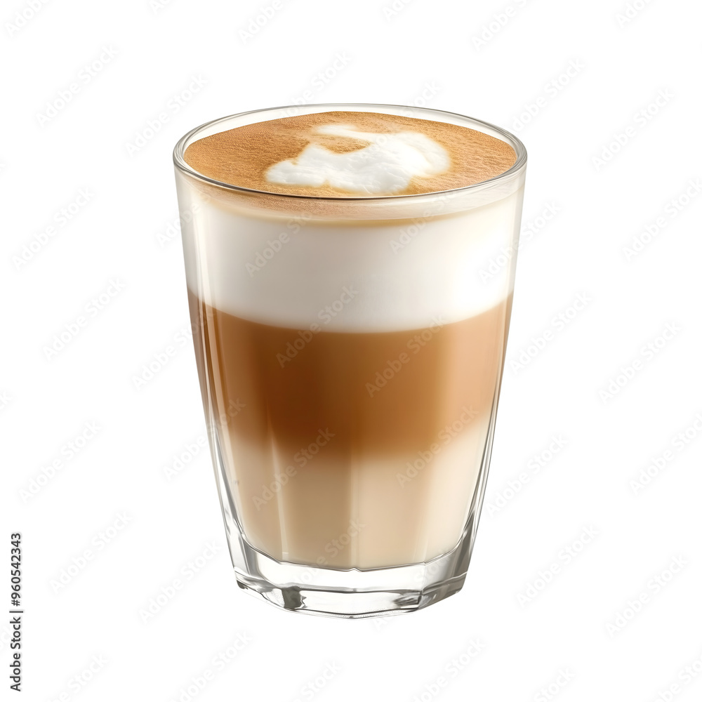 Glass mug layered latte isolated on transparent background Generative Ai. Glass mug layered latte isolated on transparent background Generative Ai.