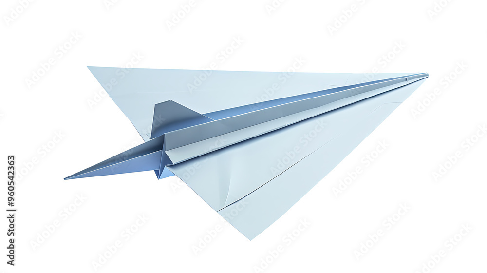 Detailed paper airplane with visible folds, isolated on a white background Detailed paper airplane with visible folds, isolated on a white background