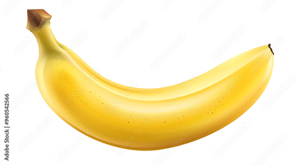 Realistic banana with bright yellow peel, isolated on a white background Realistic banana with bright yellow peel, isolated on a white background