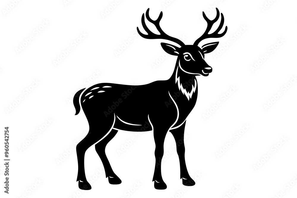 Fototapeta premium set of silhouettes of reindeer. male and female deer isolated on a white background. 