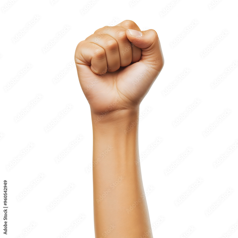 Fists raised up isolated on transparent background Generative Ai. Fists raised up isolated on transparent background Generative Ai.