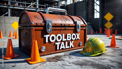 A wooden metal style toolbox with word text phrase 