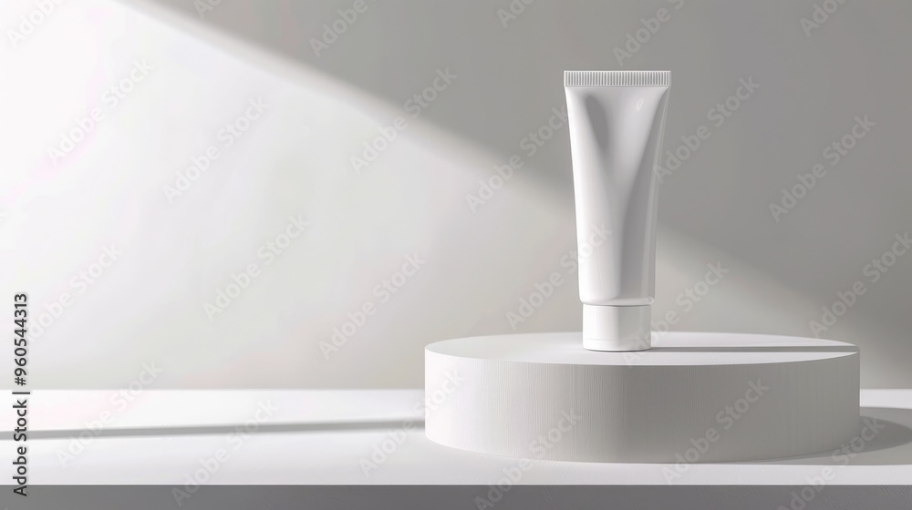 White face cream tube on podium with white background and space for text White face cream tube on podium with white background and space for text