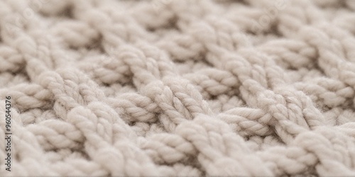 Close-up of a beige wool knitted fabric, showcasing soft texture and intricate stitch details.