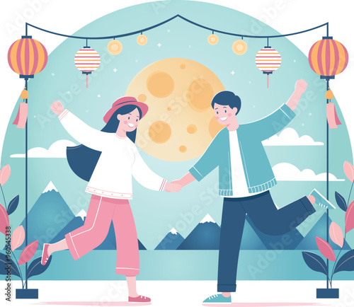 Mid-Autumn festival vector illustration. Chinese mooncake festival