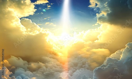The sky is filled with clouds and the sun is shining through them