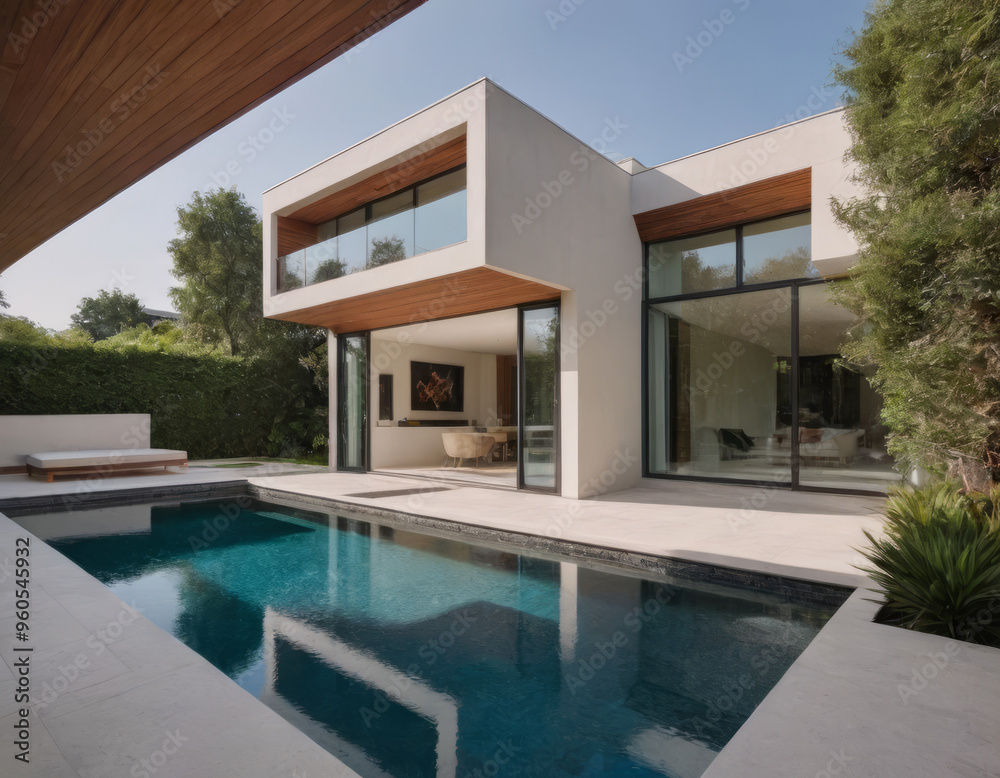 Casa moderna dalle forme squadrate con una grande piscina Casa moderna dalle forme squadrate con una grande piscina