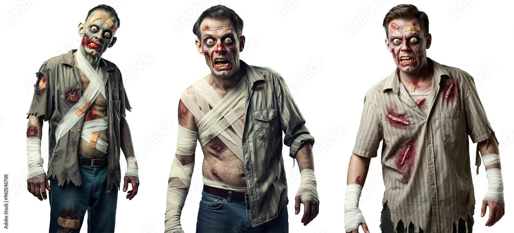 Fototapeta premium Creepy Zombie Cartoon Characters, Scary Horror, Halloween Graphic, Isolated Transparent PNG