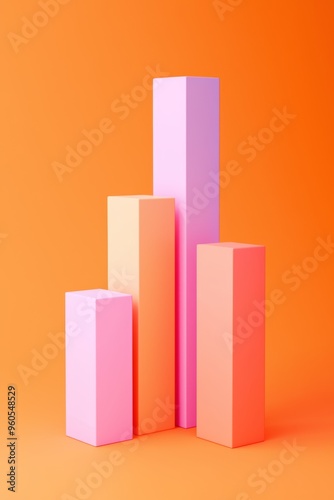 Minimalist 3D bar chart with pastel colors, abstract data visualization on orange, 3D illustration