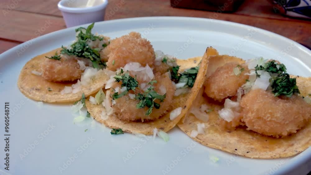 camarones apanados en tortilla mexicana con cebolla pica y cilantro camarones apanados en tortilla mexicana con cebolla pica y cilantro