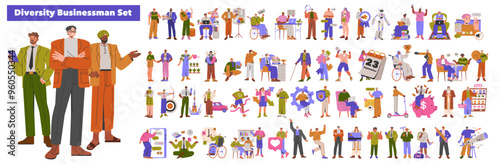 Diversity Businessman Set. Flat Vector Illustration