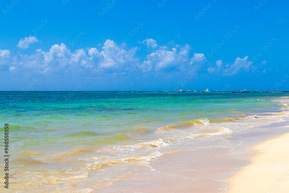 Tropical Caribbean beach clear turquoise water Playa del Carmen Mexico. Tropical Caribbean beach clear turquoise water Playa del Carmen Mexico.