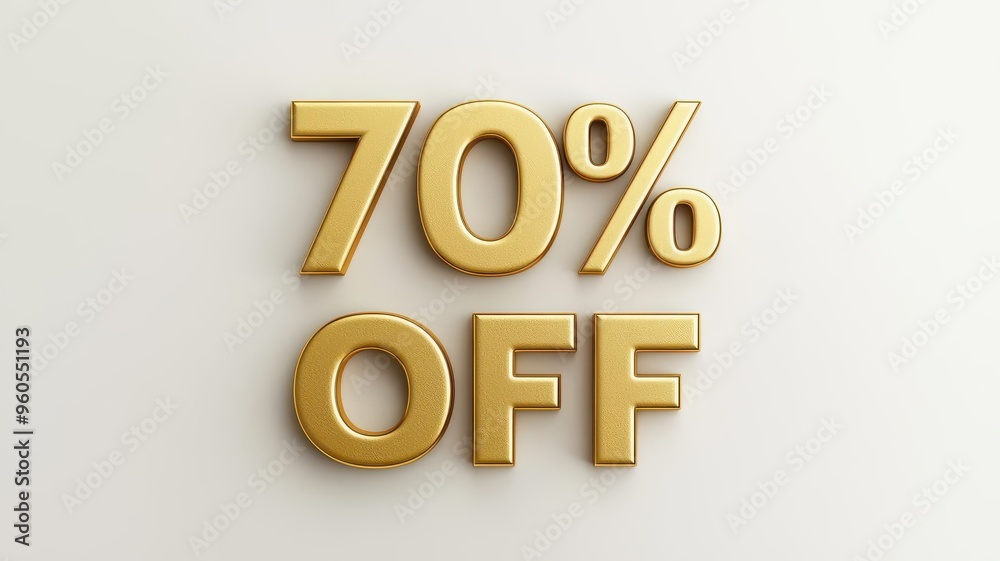 Golden 70% off sign on a neutral background, ideal for promotional material and sale advertisements. Golden 70% off sign on a neutral background, ideal for promotional material and sale advertisements.