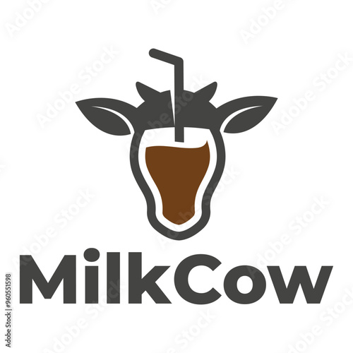 milk cow cafe minimalist logo design