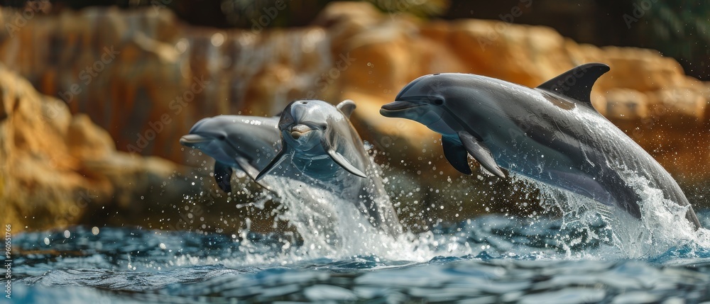 Obraz premium Joyful Interaction - Dolphins Playing in Ocean Waves