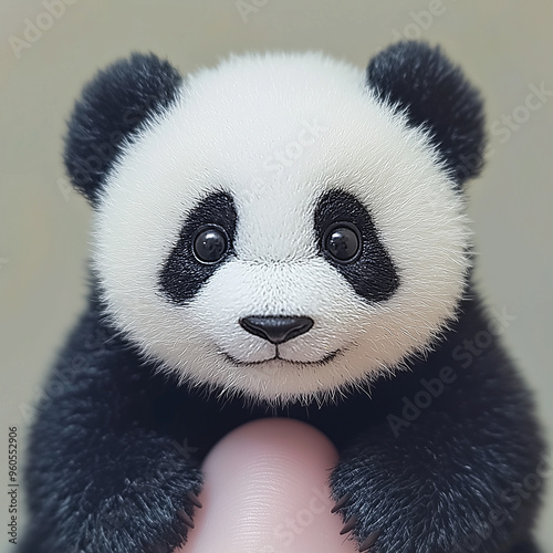 a small panda sitting on a finger