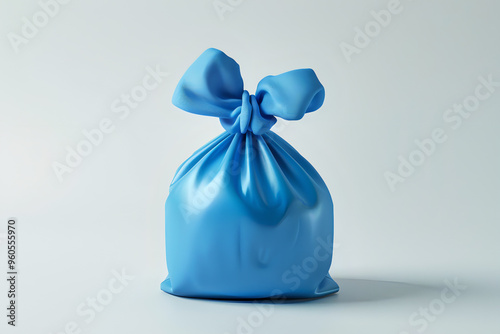 Blue Bag with Tied Knot: Creative Packaging, Sustainable Gift Wrapping, and Minimalist Design Concepts in Modern Product Presentation