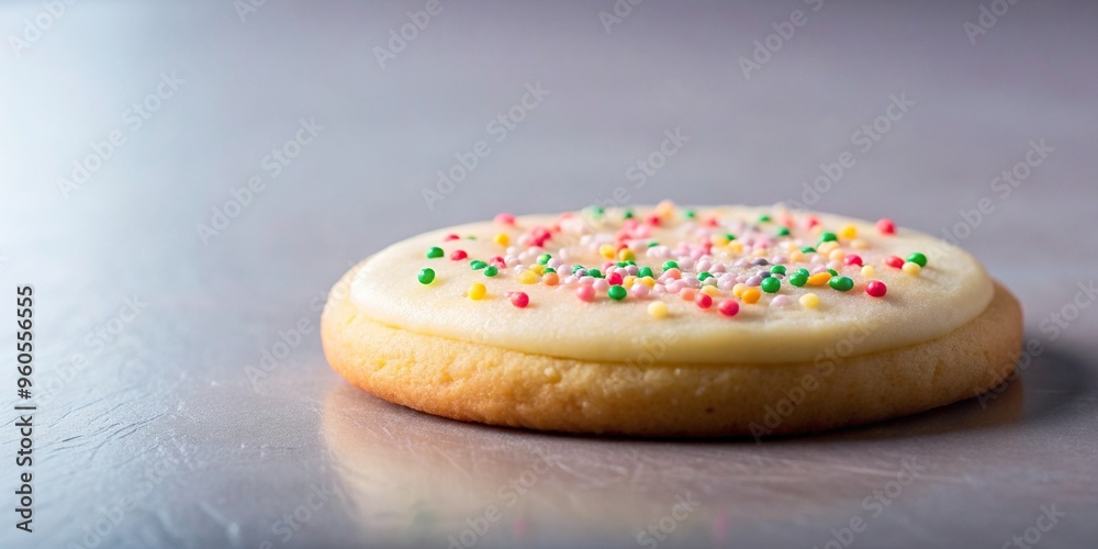 Sugar cookie with a smooth gradient background showcasing copy space from a low angle perspective, butter, cravings, confectionery, sugary, vanilla, decorative, icing, close-up, bakery