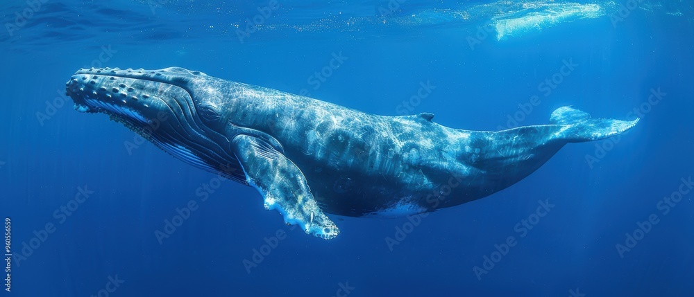Naklejka premium Majestic Whale Gliding Through the Vast Open Ocean