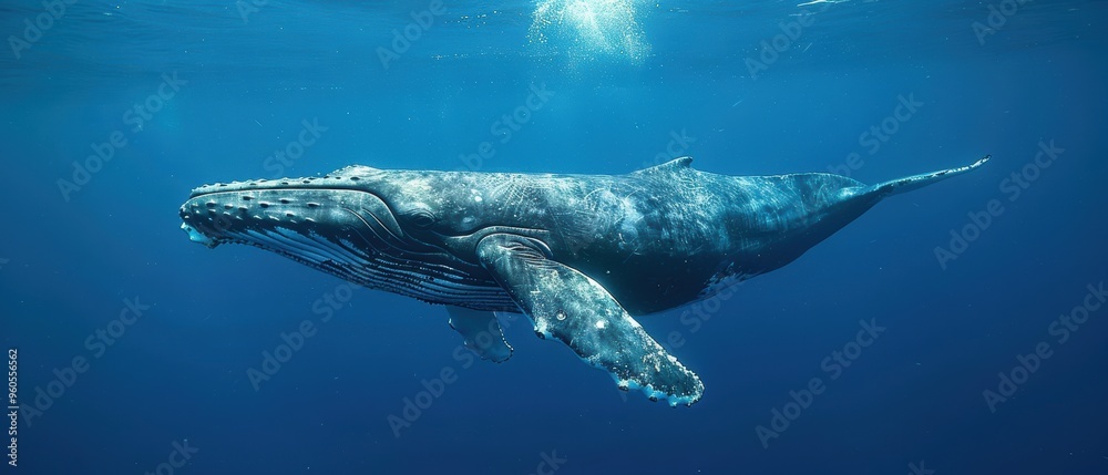 Fototapeta premium Majestic Whale Gliding Through the Vast Open Ocean