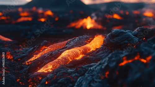 Close-up of newly erupted volcanic lava in Geldingadalur, Iceland. photo