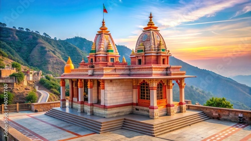 serene, minimalist, travel destination,stoned, stunning, A stunning stock photo showcasing the stunning Stoned Kumbh Shiv Temple in Chail Solan Himachal Pradesh with a minimalist design photo