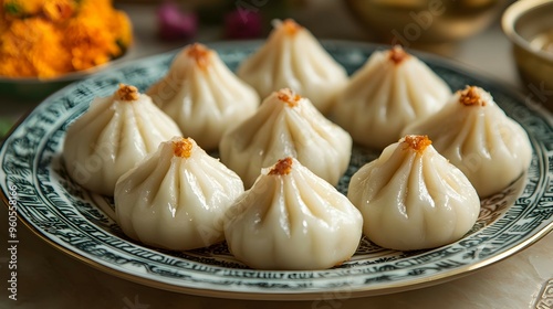 Delicious Modak Indian Sweet Dumplings on Plate photo