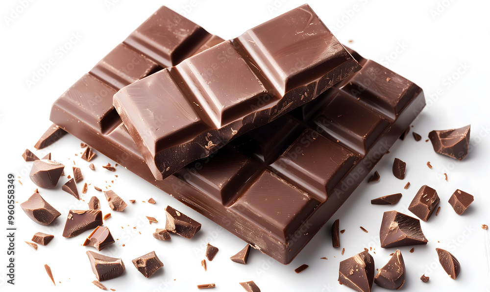 Exquisite Close-up of Dark Chocolate Bar on a White Background Exquisite Close-up of Dark Chocolate Bar on a White Background
