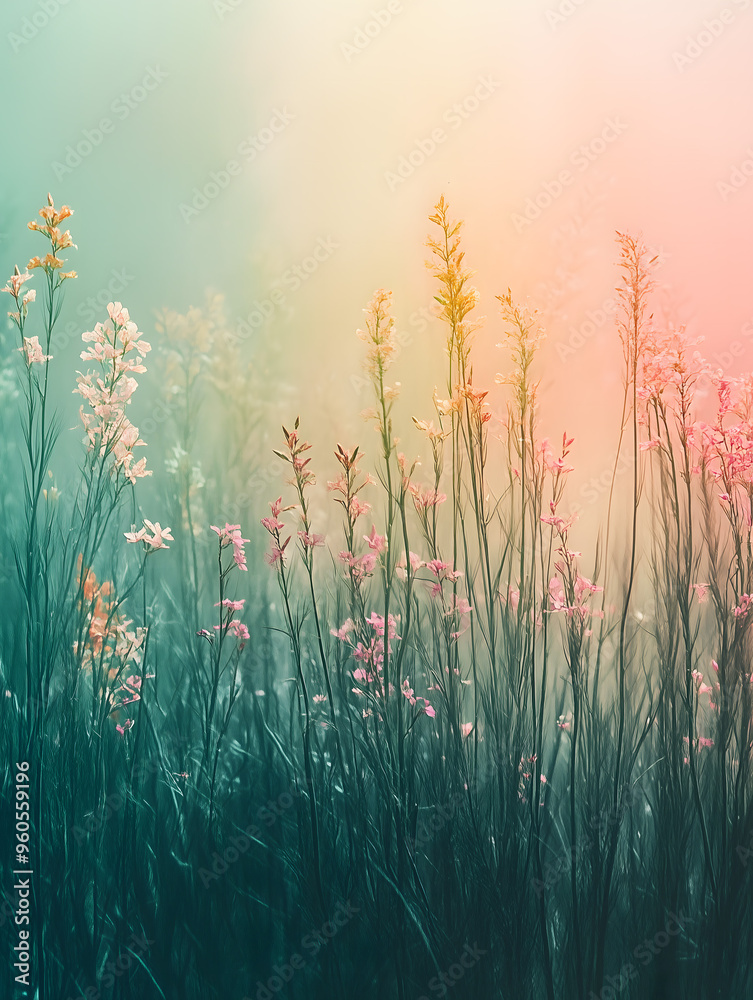 Obraz premium Tranquil Wildflowers in a Pastel Colored Dawn Light