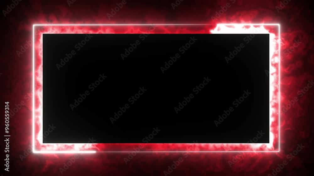 Red effect neon glowing frame background. repetitive motion animation and flashing. Bright neon light effect isolated on black. 4K graphic animation video