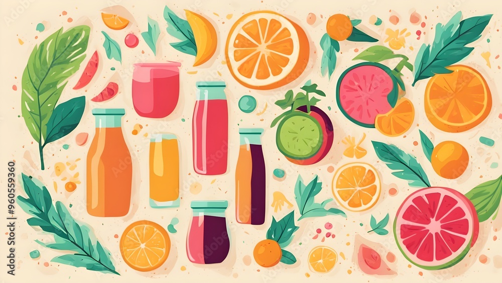 Fresh Fruit and Juice Summer Illustration Fresh Fruit and Juice Summer Illustration