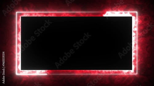 Red effect neon glowing frame background. repetitive motion animation and flashing. Bright neon light effect isolated on black. 4K graphic animation video