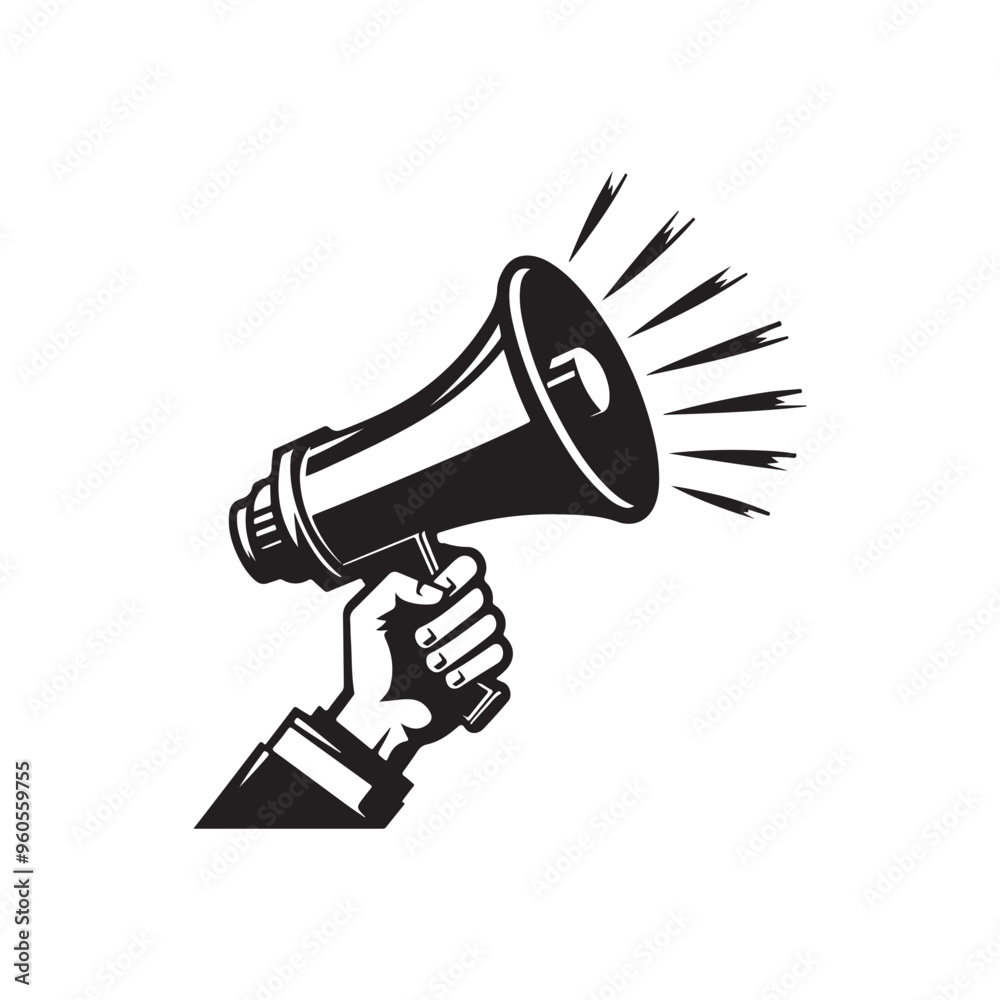 hand holding megaphone silhouette vector. Speech and announcement symbol hand holding megaphone silhouette vector. Speech and announcement symbol